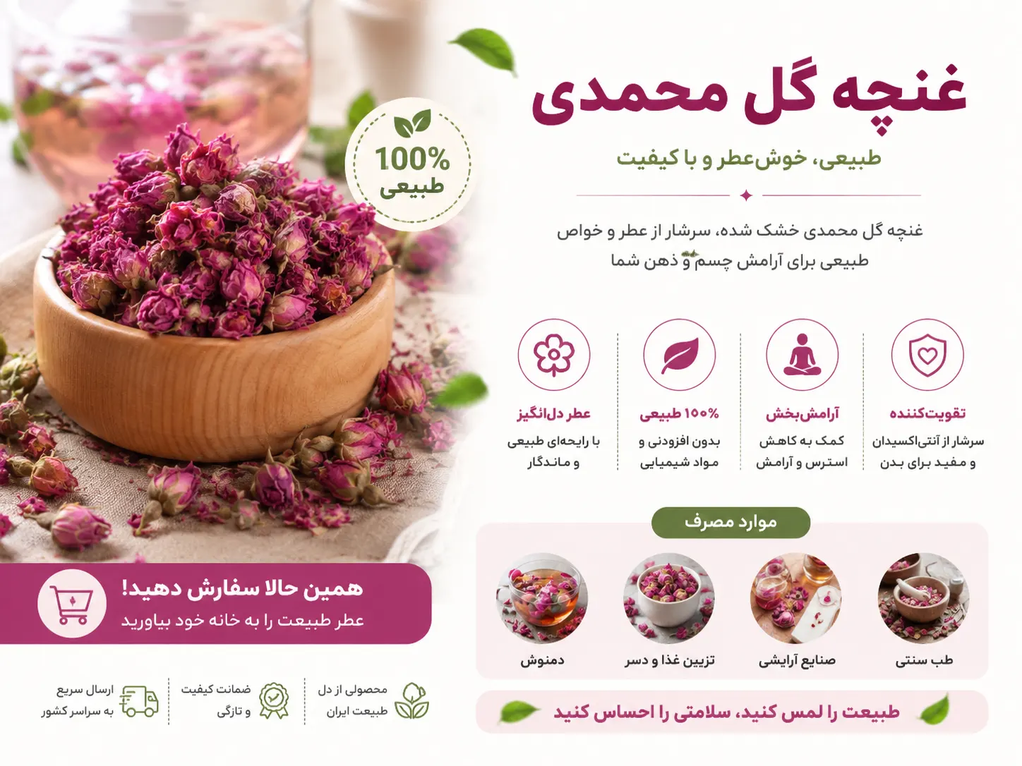 غنچه گل محمدی خشک ممتاز؛ با بهترین کیفیت